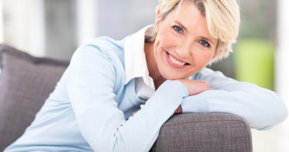 Close up of happy middle aged woman