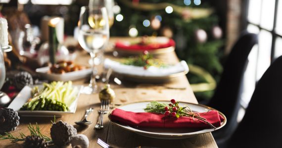 A Christmas party setting at a table