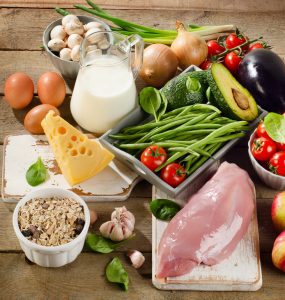 Range of foods representing a balanced diet