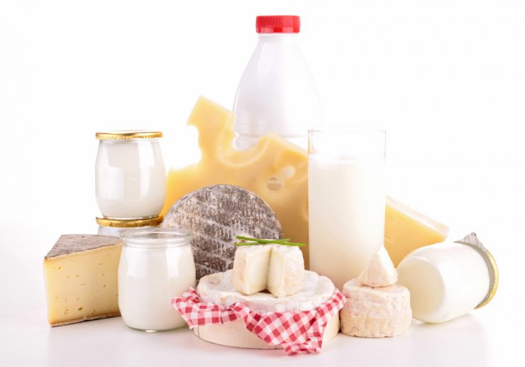 A selection of dairy produce containing lactose