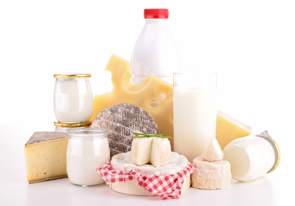 A selection of dairy produce containing lactose