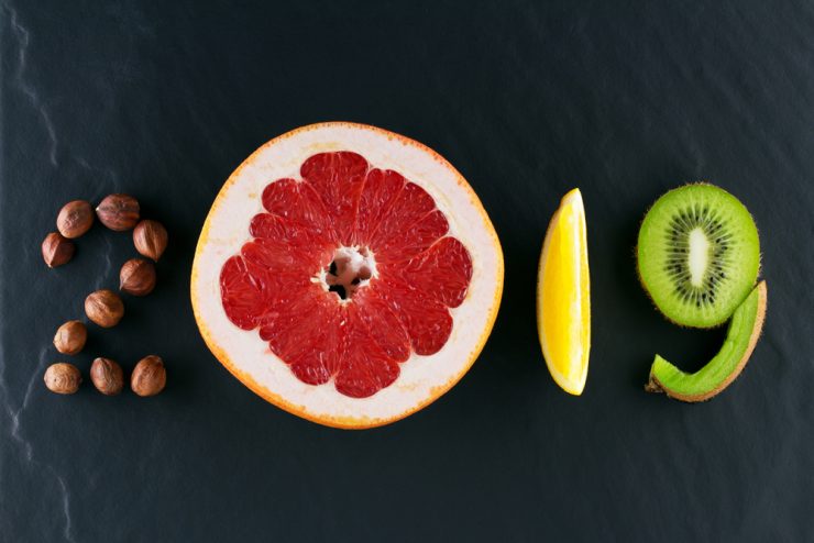 Fruit and veg spelling out 2019 to show new diet for the New Year