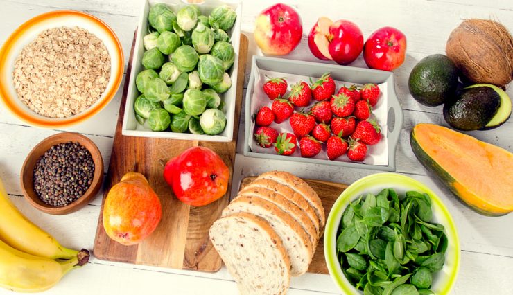 A range of fresh foods high in fibre
