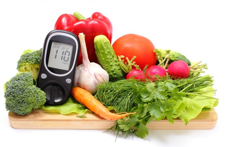 A diabetes blood glucose monitor among health vegetables