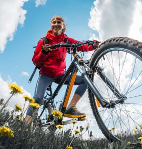 CLose up of woman on mountain bike