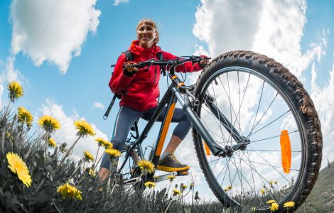 CLose up of woman on mountain bike