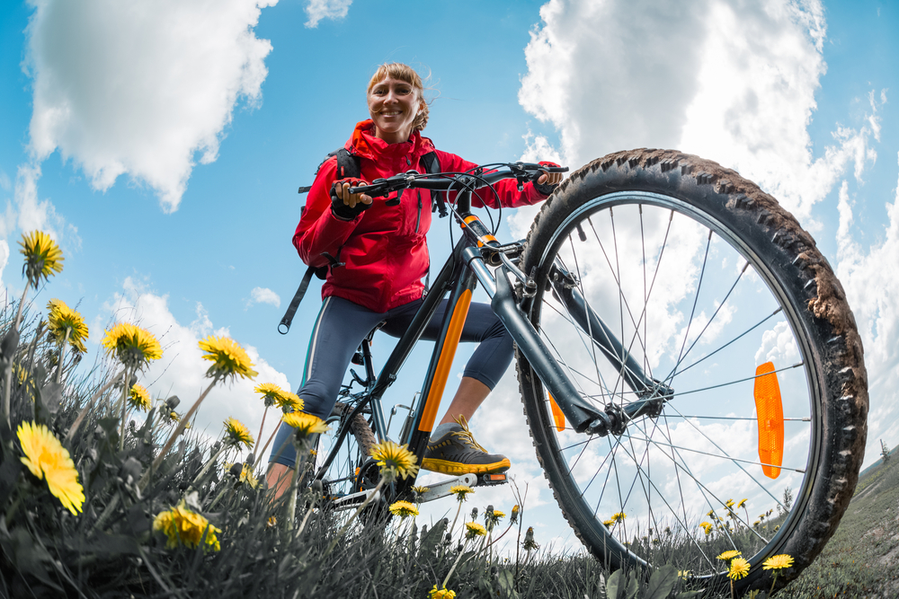 CLose up of woman on mountain bike