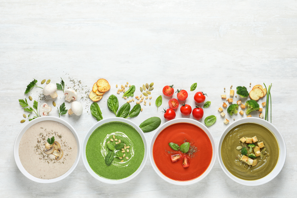 A selection of home made soups in bowls