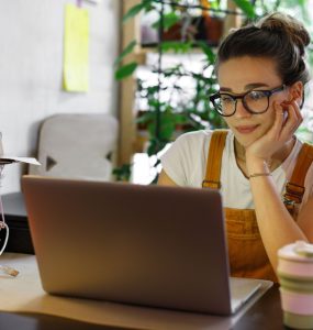 Close up of woman working from home