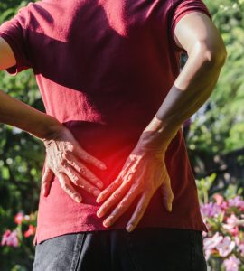 Close up of woman's back representing a gardening injury