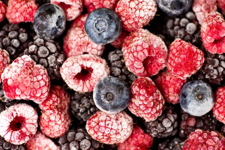 Close up of frozen berries
