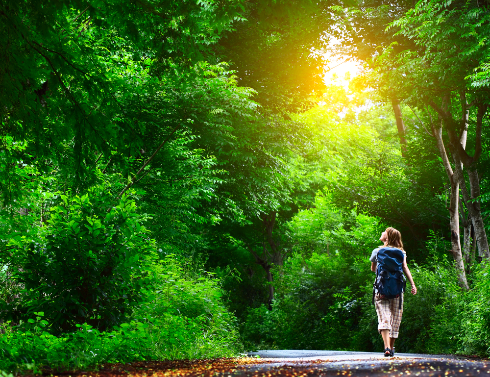 Woman walking in a forest