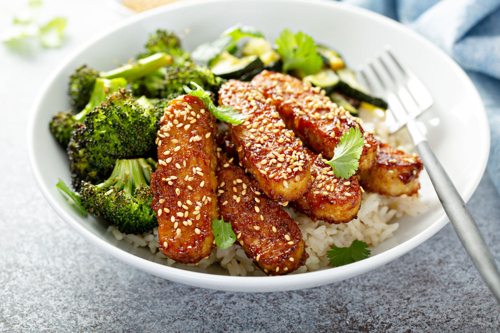 Cooked tempeh vegan protein