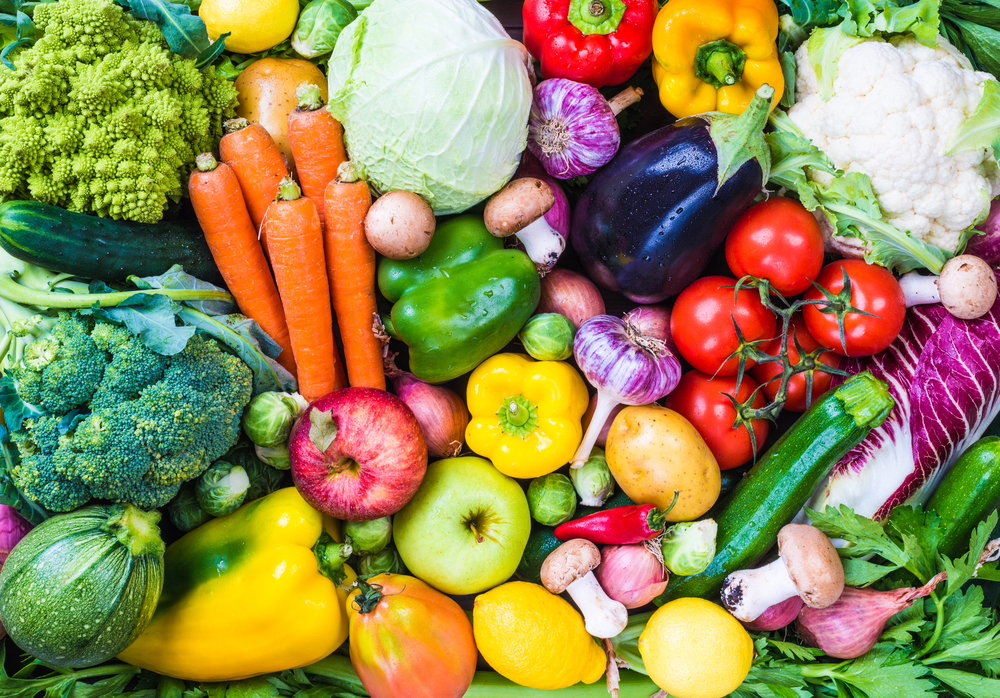 An array of colourful fruits and vegetables